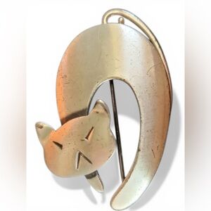 Vintage ORB Sterling Silver Cat Brooch Modernist Kitty Pin Mid Century Figural